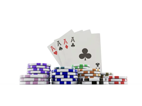 Four aces and colored chips — Stock Photo, Image