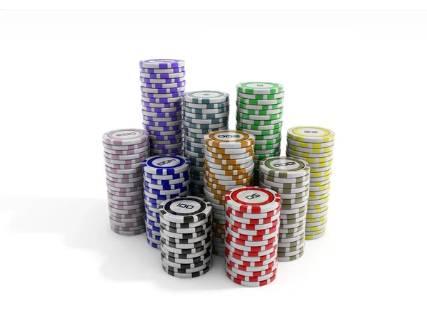 Fichas de poker isoladas em fundo branco — Fotografia de Stock