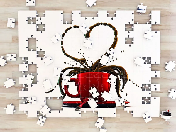 レッド コーヒー カップ ハート形のパズル — ストック写真