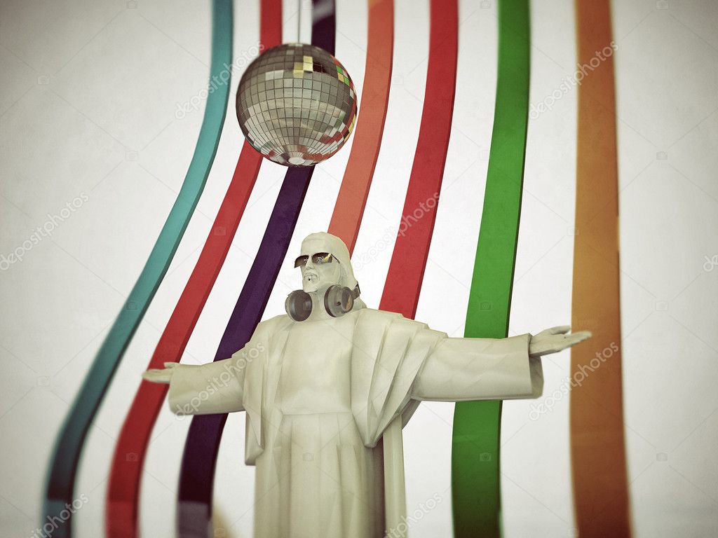Jesus disk jockey with open arms