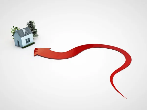 Red arrow pointing a house — Stock Photo, Image