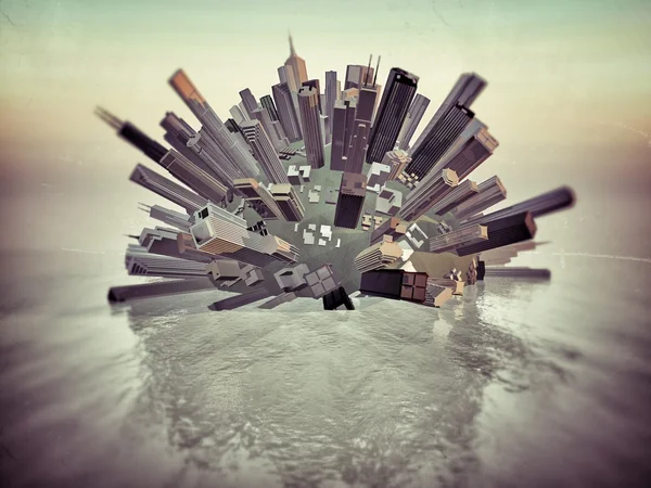 Futurista ciudad hundiéndose en el mar —  Fotos de Stock