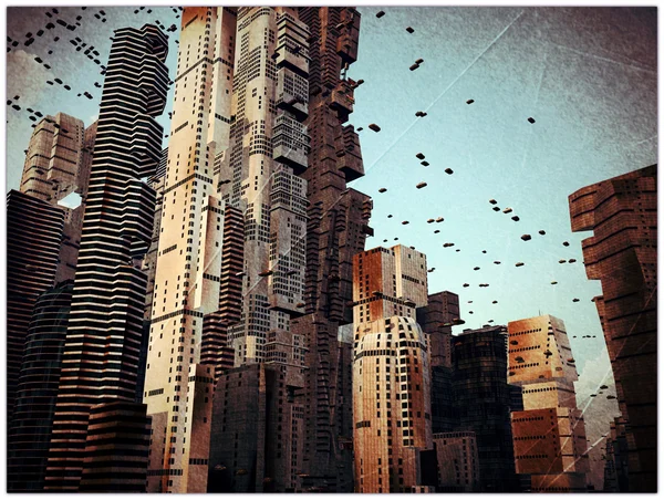 Future city in old grunge photo — Stock Photo, Image