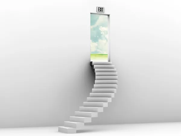 Escadaria para o céu localizado em uma sala branca — Fotografia de Stock