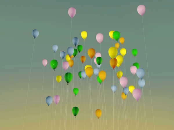Gekleurde ballonnen omhoog in de hemel — Stockfoto