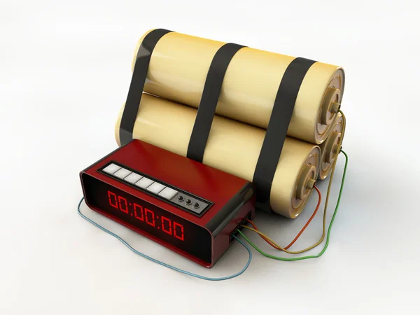 炸弹与孤立在白色背景上的数字计时器 — 图库照片
