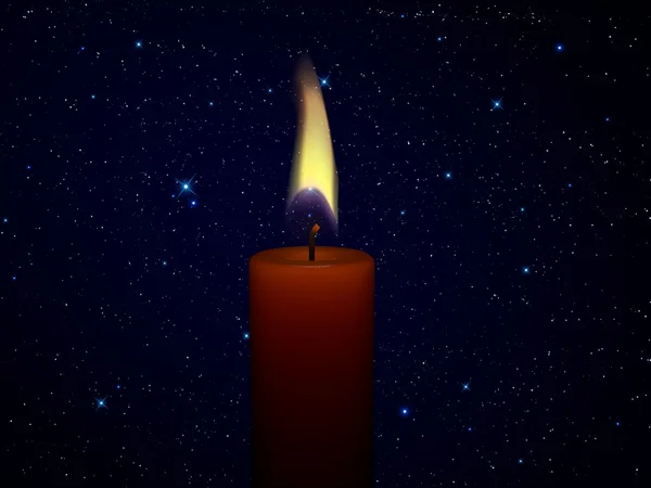 Vela de llama ardiendo bajo las estrellas — Foto de Stock