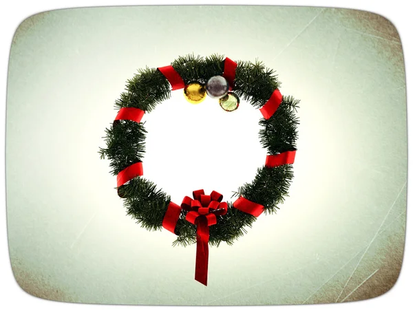 जुन्या ग्रांज पोस्टकार्ड मध्ये ख्रिसमस wreath — स्टॉक फोटो, इमेज