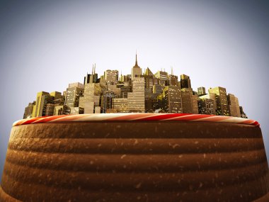 Downtown skyscrapers on a big cake clipart