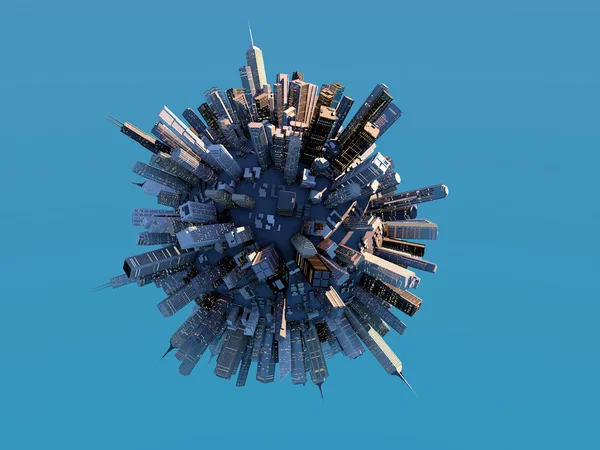 Office buildings around a little planet — Stock Photo, Image