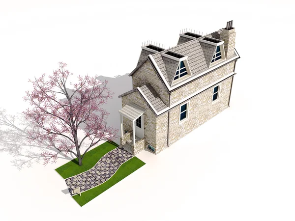 Satılık beyaz zemin üzerine izole küçük Amerikan ev — Stok fotoğraf