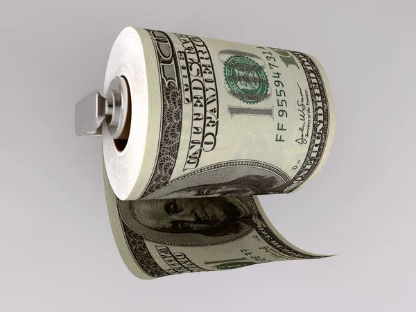 Papel higiênico dólar na parede branca — Fotografia de Stock