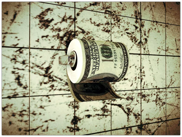 Papier toilette dollar sur mur de terre carrelé — Photo