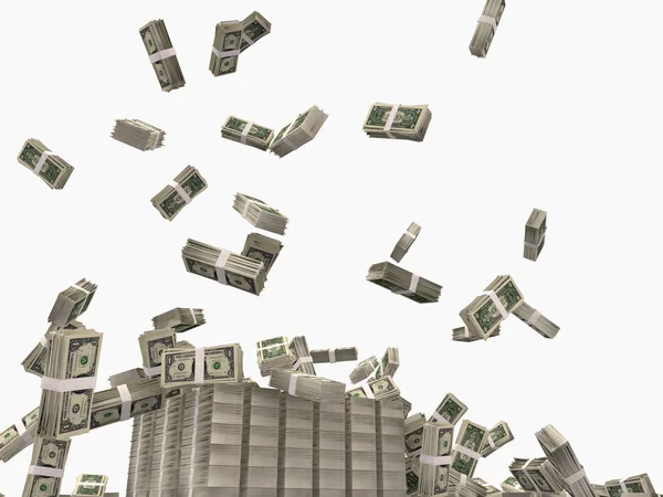 Dólares cayendo en el suelo aislados sobre fondo blanco —  Fotos de Stock