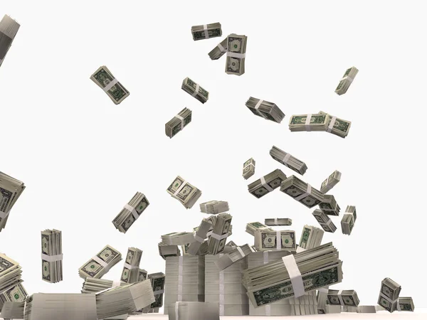 Доллары падают на пол изолированные на белом фоне — стоковое фото