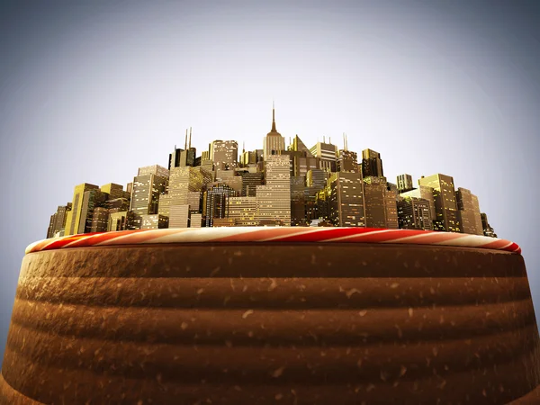 Wolkenkratzer in der Innenstadt auf einem großen Kuchen — Stockfoto