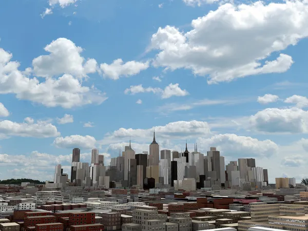 Centrum van een grote stad onder een blauwe lucht — Stockfoto