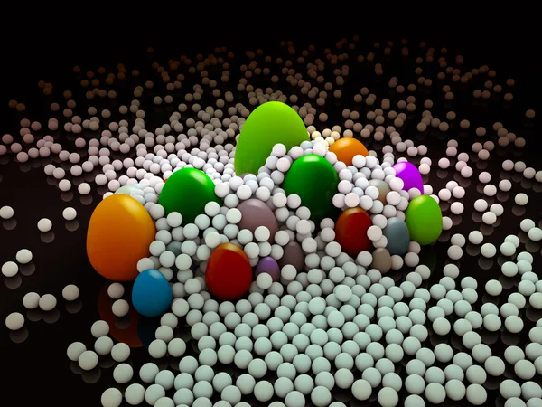 组彩色鸡蛋与小小的白球 — 图库照片