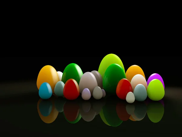 Skupina barevných vajec izolovaných na černém — Stock fotografie