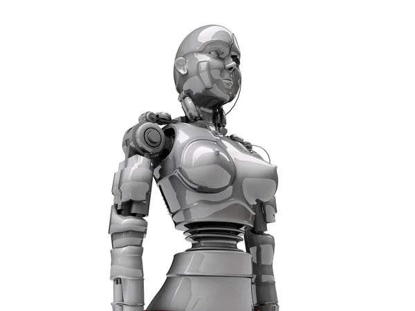 Kvinnliga cyborg isolerad på vit bakgrund — Stockfoto