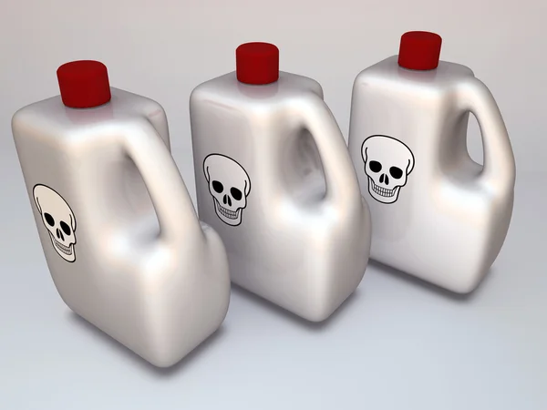 Botellas de plástico con logo de cráneo aislado sobre fondo blanco —  Fotos de Stock