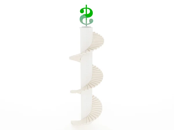 Drewniane schody z symbolem dolara na górze — Zdjęcie stockowe