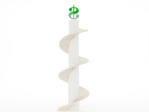 Escaleras de madera con símbolo del dólar en la parte superior —  Fotos de Stock