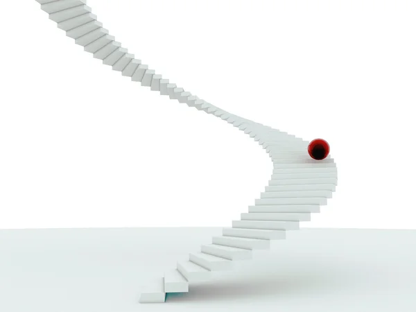 Röd boll på vita trapporna — Stockfoto