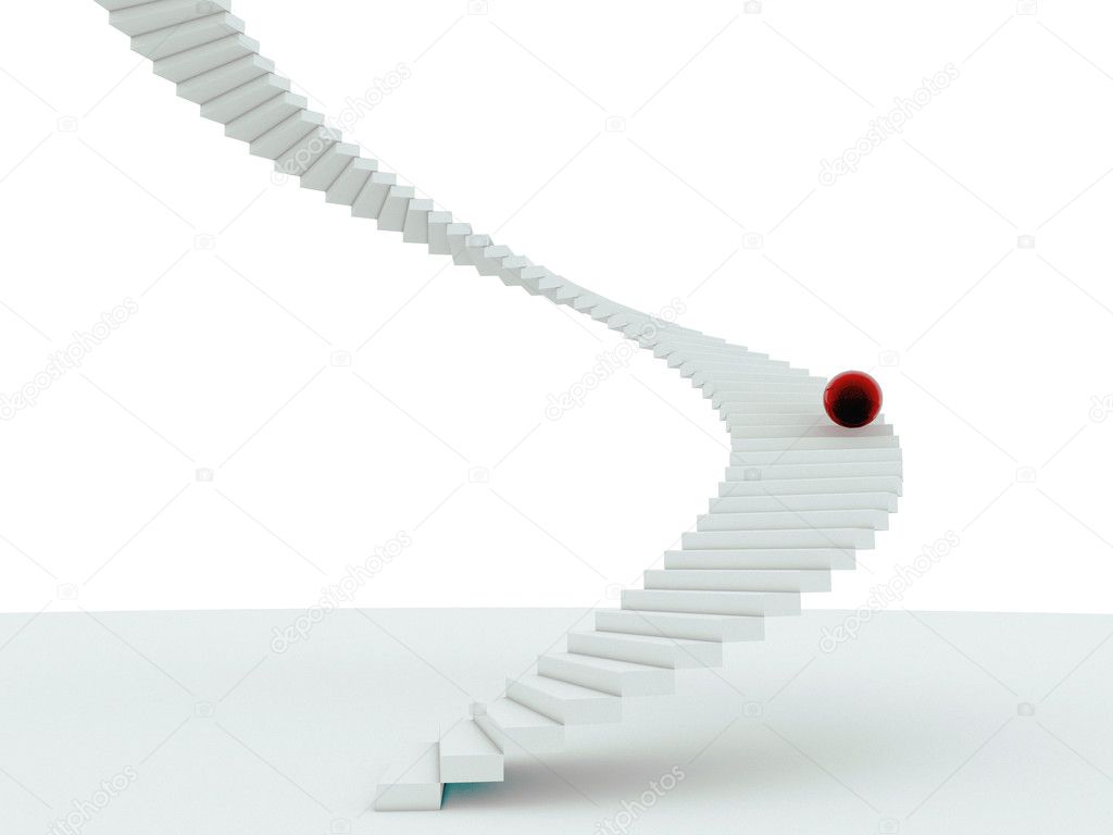 Red ball on white stairs