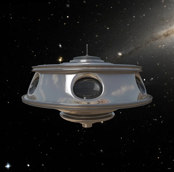 Ufo com corpo metálico perdido no espaço — Fotografia de Stock