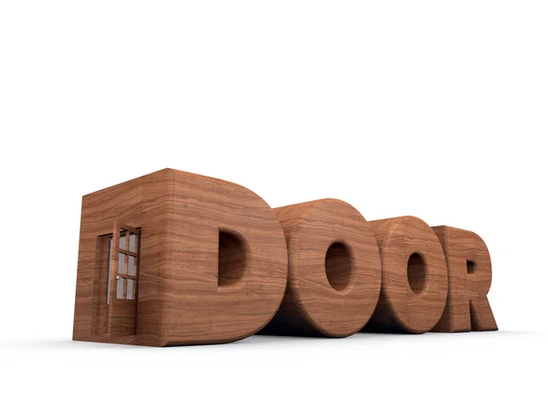 Deur lettertype met een houten deur aan de kant — Stockfoto