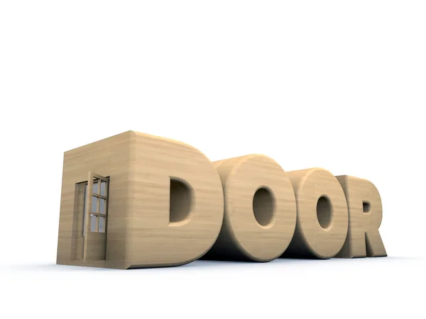 Písmo dveře s dřevěnými dveřmi na straně — Stock fotografie
