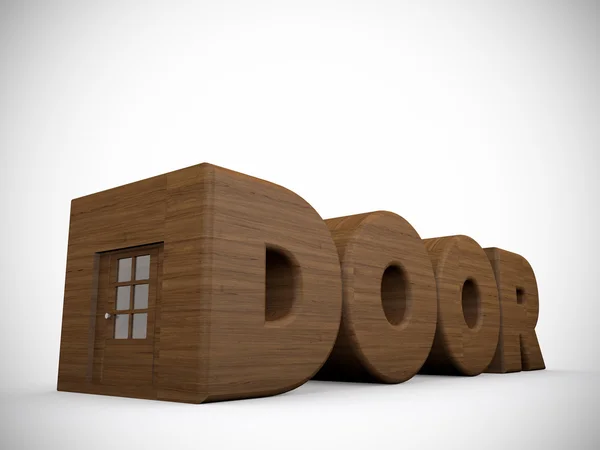 Czcionka drzwi drewniane drzwi po stronie — Zdjęcie stockowe