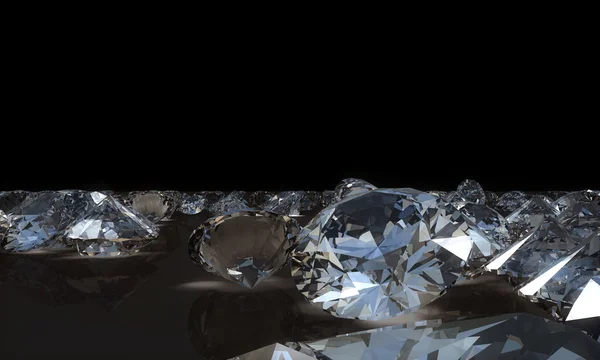 Diamantes no chão reflexivo preto — Fotografia de Stock