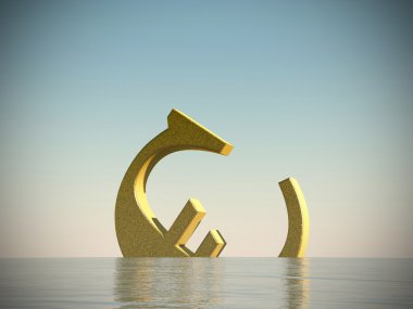 Euro symbol sinking in the sea clipart