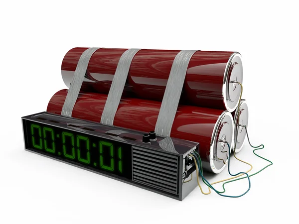 Bomb med digital timer isolerad på vit bakgrund — Stockfoto