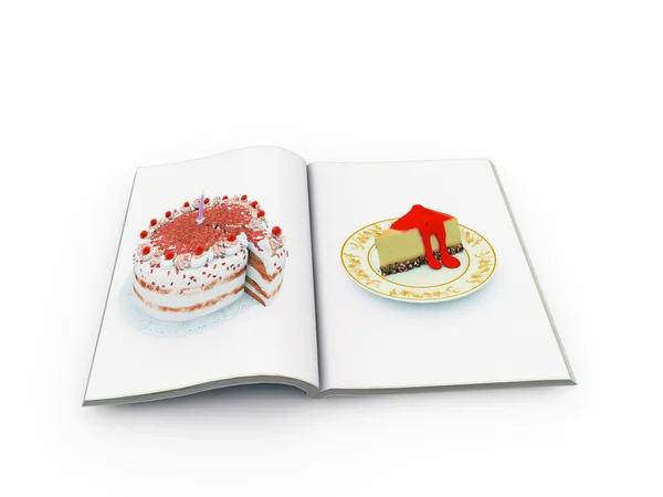 Beyaz arka plan üzerinde izole kek ile kitap menü — Stok fotoğraf