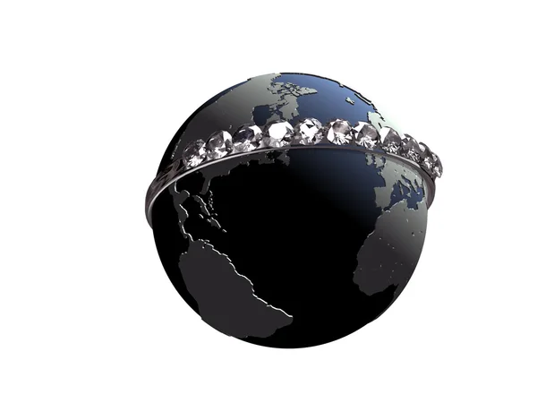 एक हीरे की अंगूठी में निकाले गए महाद्वीपों के साथ दुनिया — स्टॉक फ़ोटो, इमेज