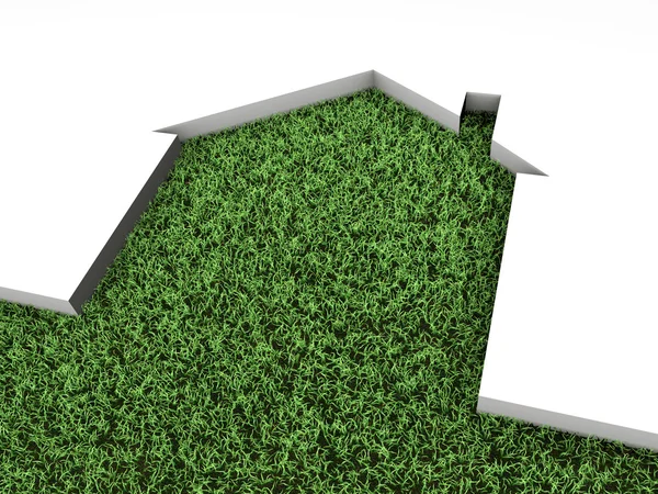 บ้านบนหญ้าสีเขียว — ภาพถ่ายสต็อก