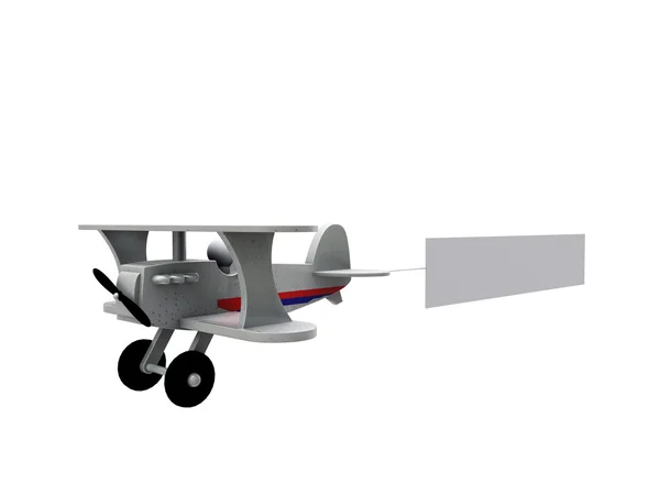 Игрушечный самолет с рекламным щитом — стоковое фото
