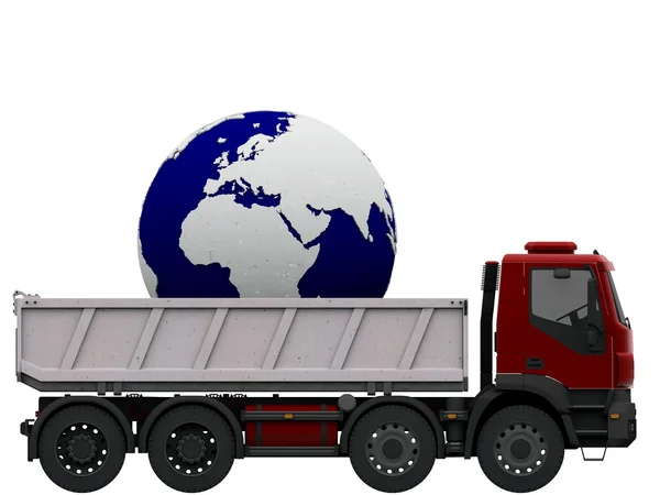 LKW mit großer Weltkugel — Stockfoto