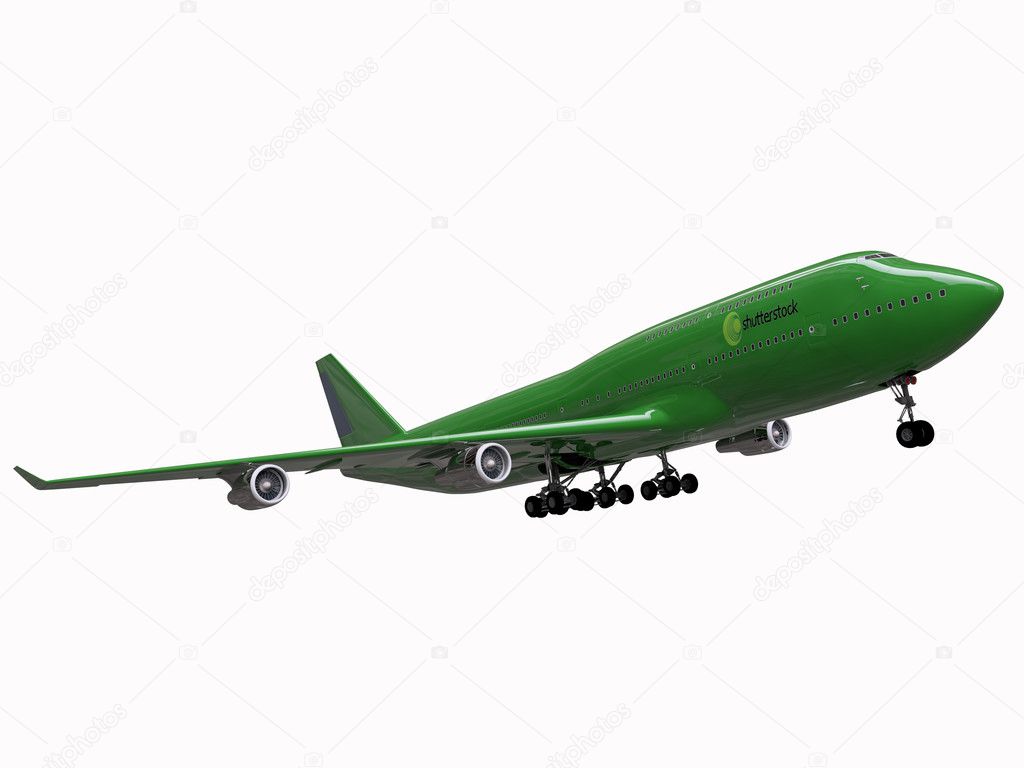 Boeing 747 take off isolated on white background