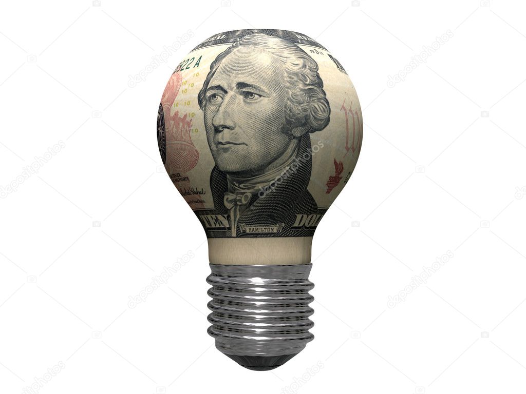 Ten dollar bulb isolated on white background