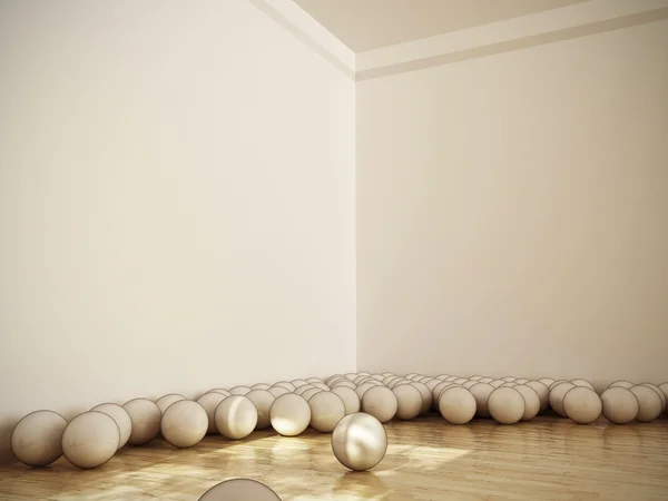 白色的圆球上实木复合地板 — 图库照片