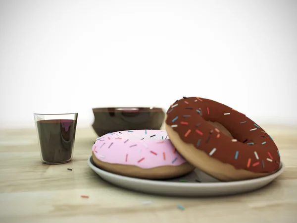 Sweet donuts on wooden table — Stock Photo, Image