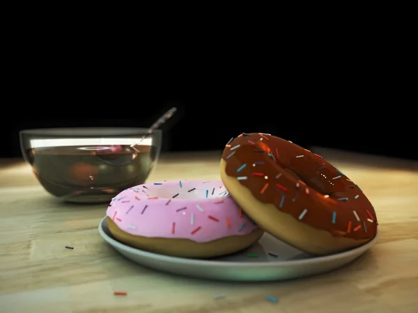 Donuts on wooden table — Stock Photo, Image