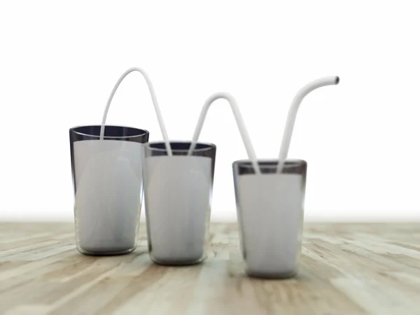 화이트 밀 짚에 의해 연결 된 우유 안경 — 스톡 사진