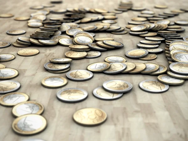 Euromince na dřevěnou podlahu — Stock fotografie