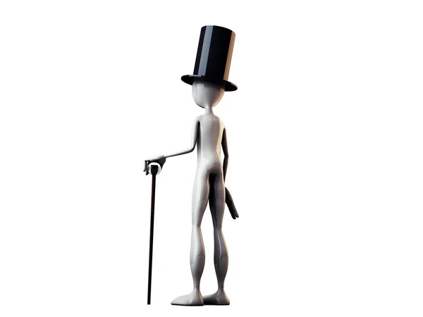 3D человек с черной шляпе top — стоковое фото