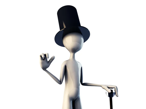 Hombre 3d con sombrero de copa negro — Foto de Stock